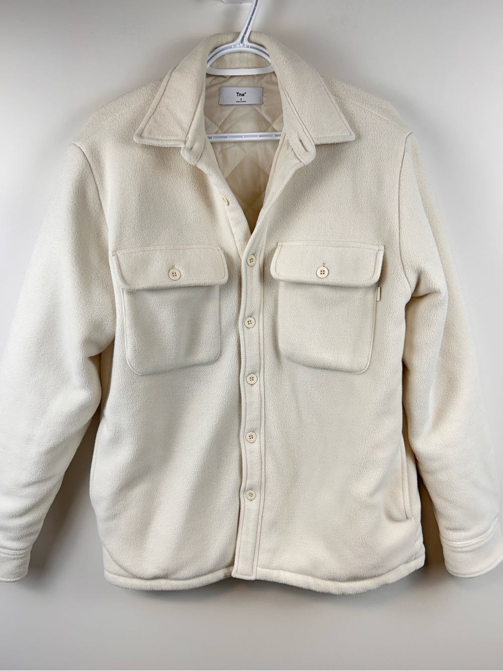 TNA Sherpa Fleece Shacket Cream Quilted Lined Utility Jacket Size 2